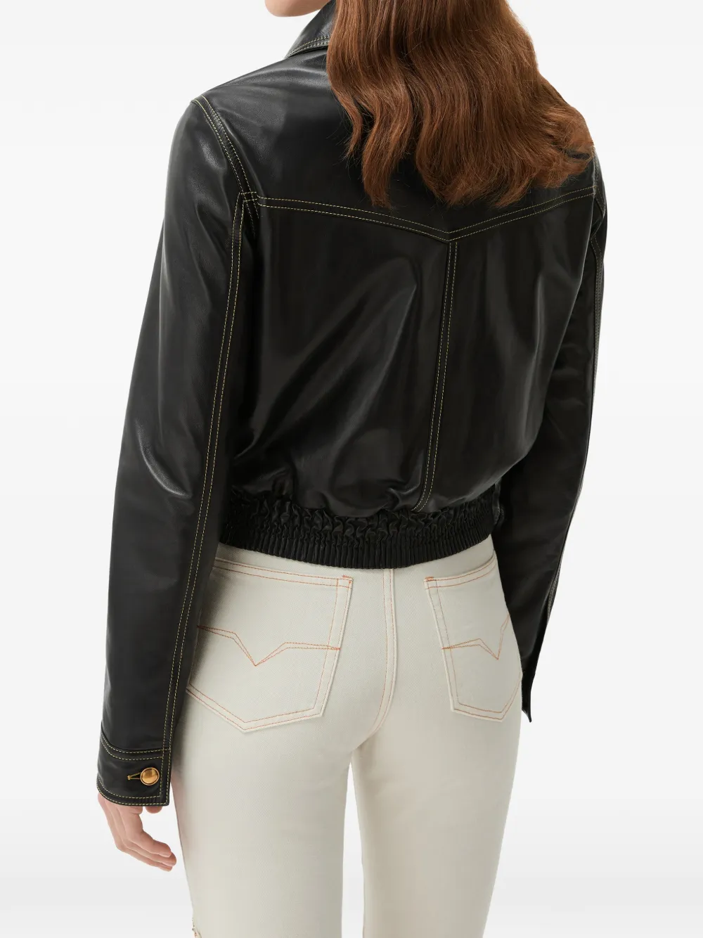 Versace Blouse van nappa leer Zwart