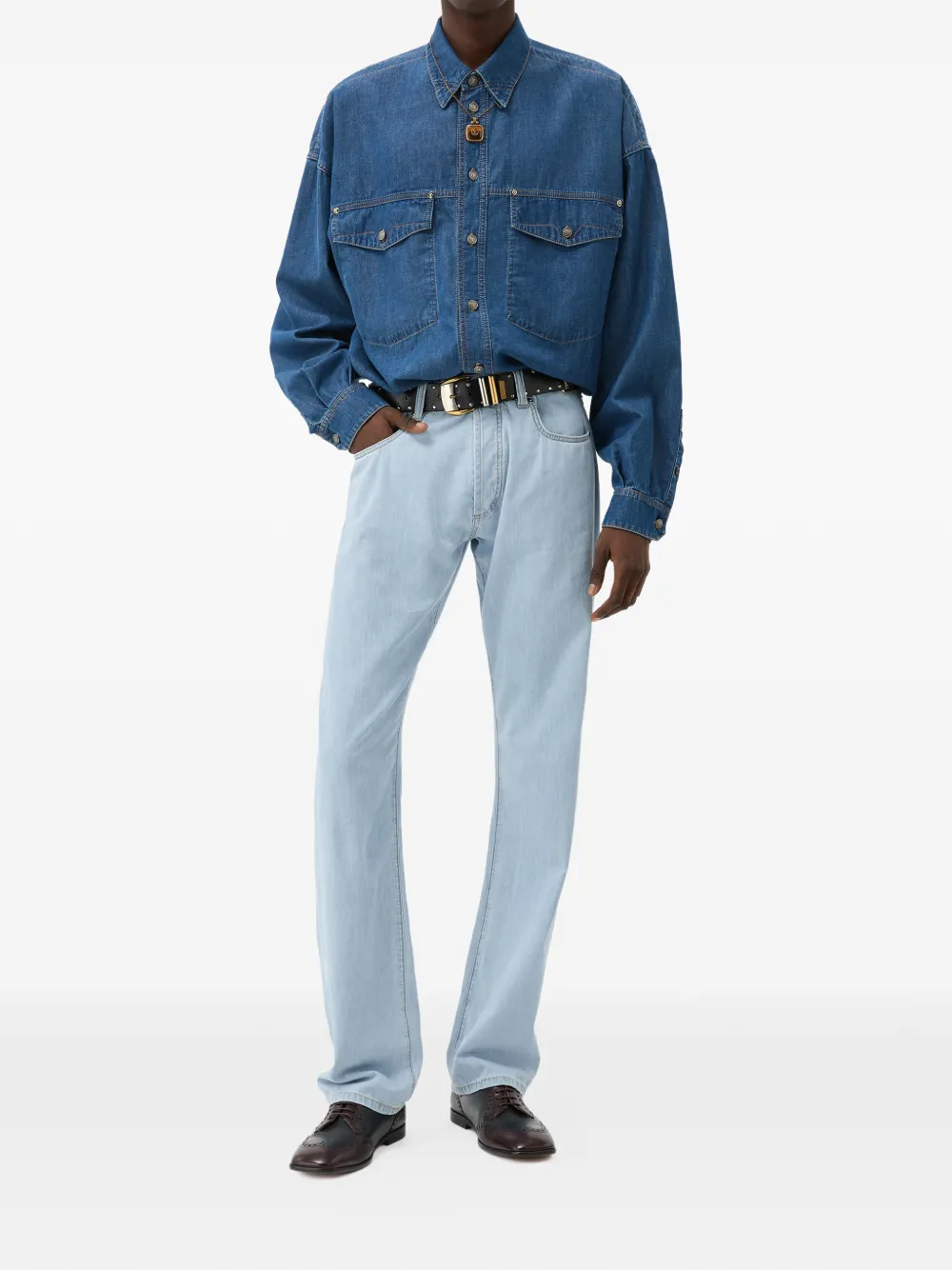 Versace Chambray straight jeans Blauw