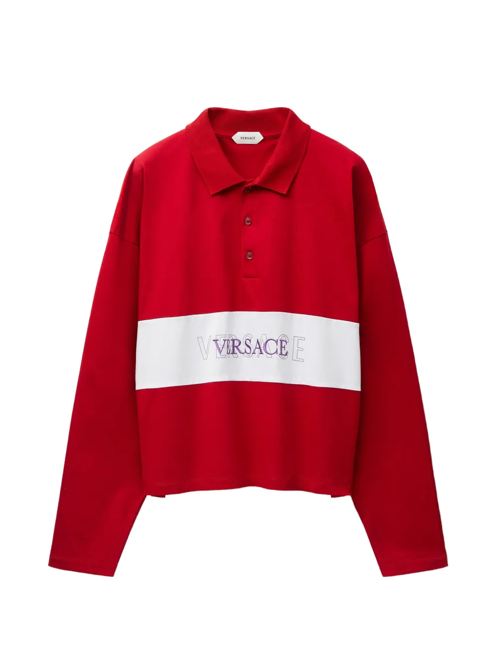 Versace embroidered-logo intarsia cotton-jersey polo - Rosso