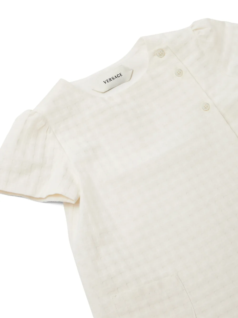 Versace Kids Geruite katoenen jurk met jacquard Wit