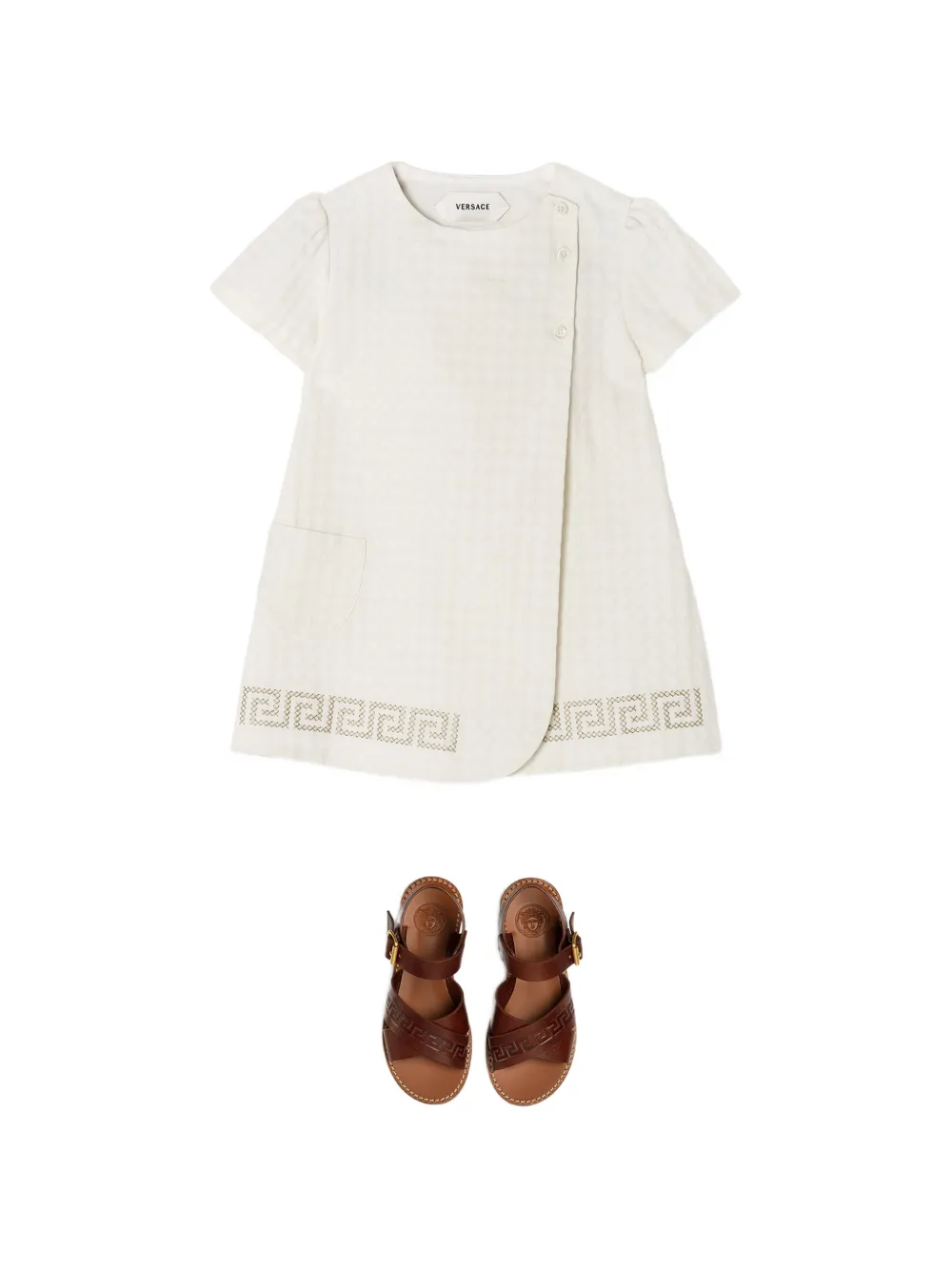 Versace Kids Geruite katoenen jurk met jacquard Wit