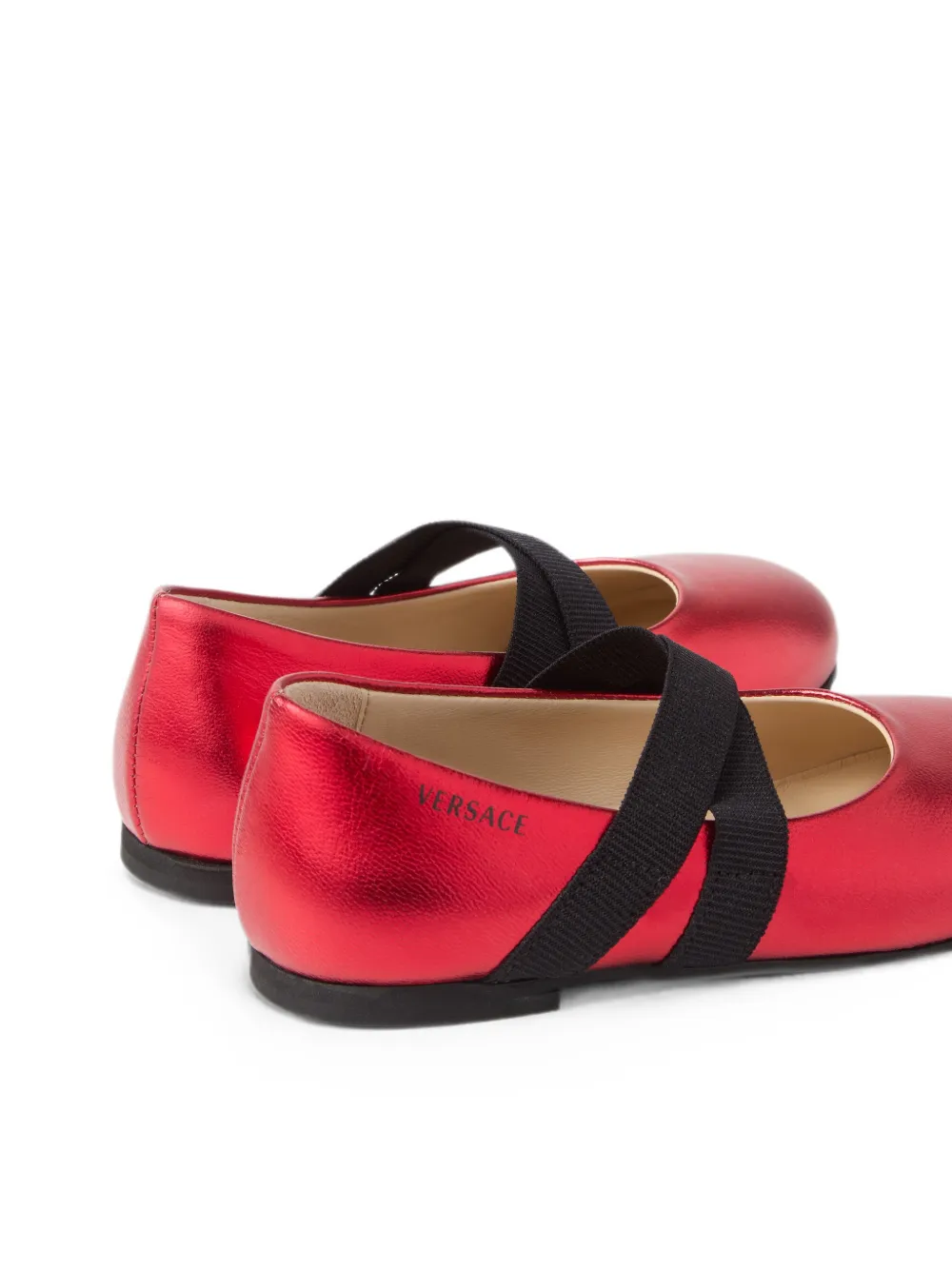 Versace metallic-effect crossover-strap ballet flats Rood