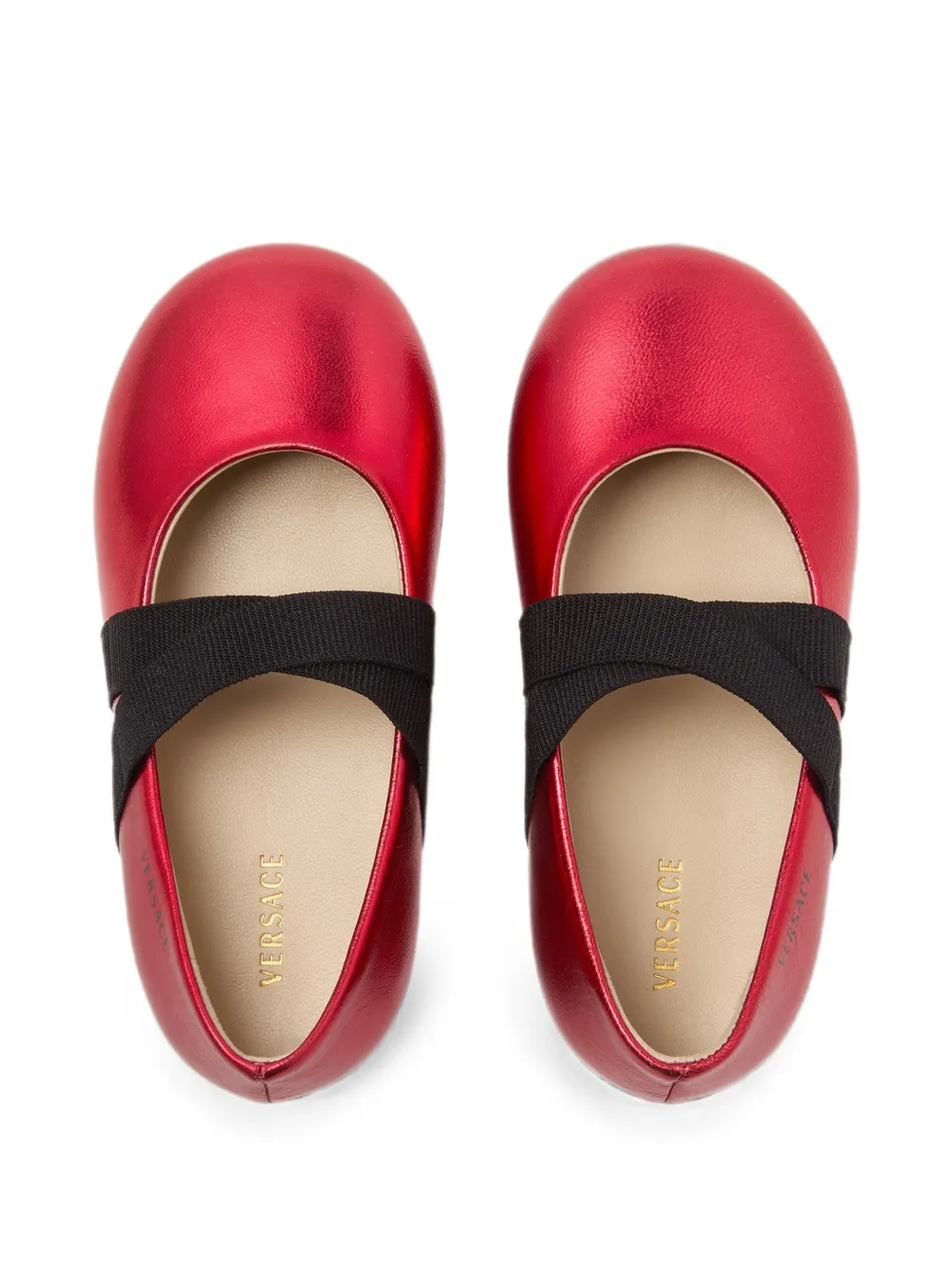 Versace metallic-effect crossover-strap ballet flats Rood