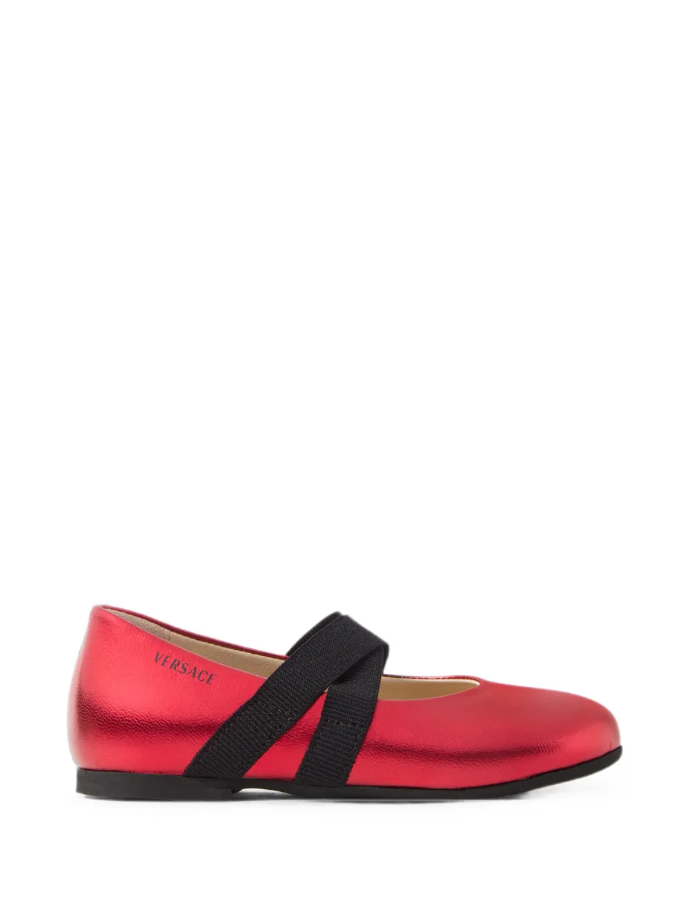 Versace metallic-effect crossover-strap ballet flats Rood