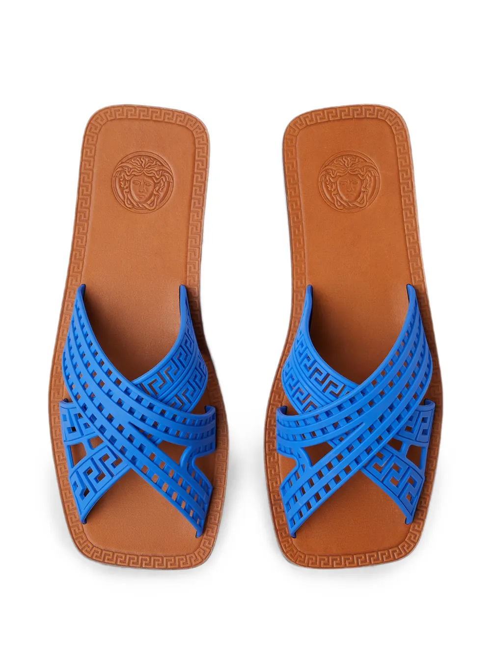 Versace Greca sandalen met gekruiste bandjes en open neus Blauw