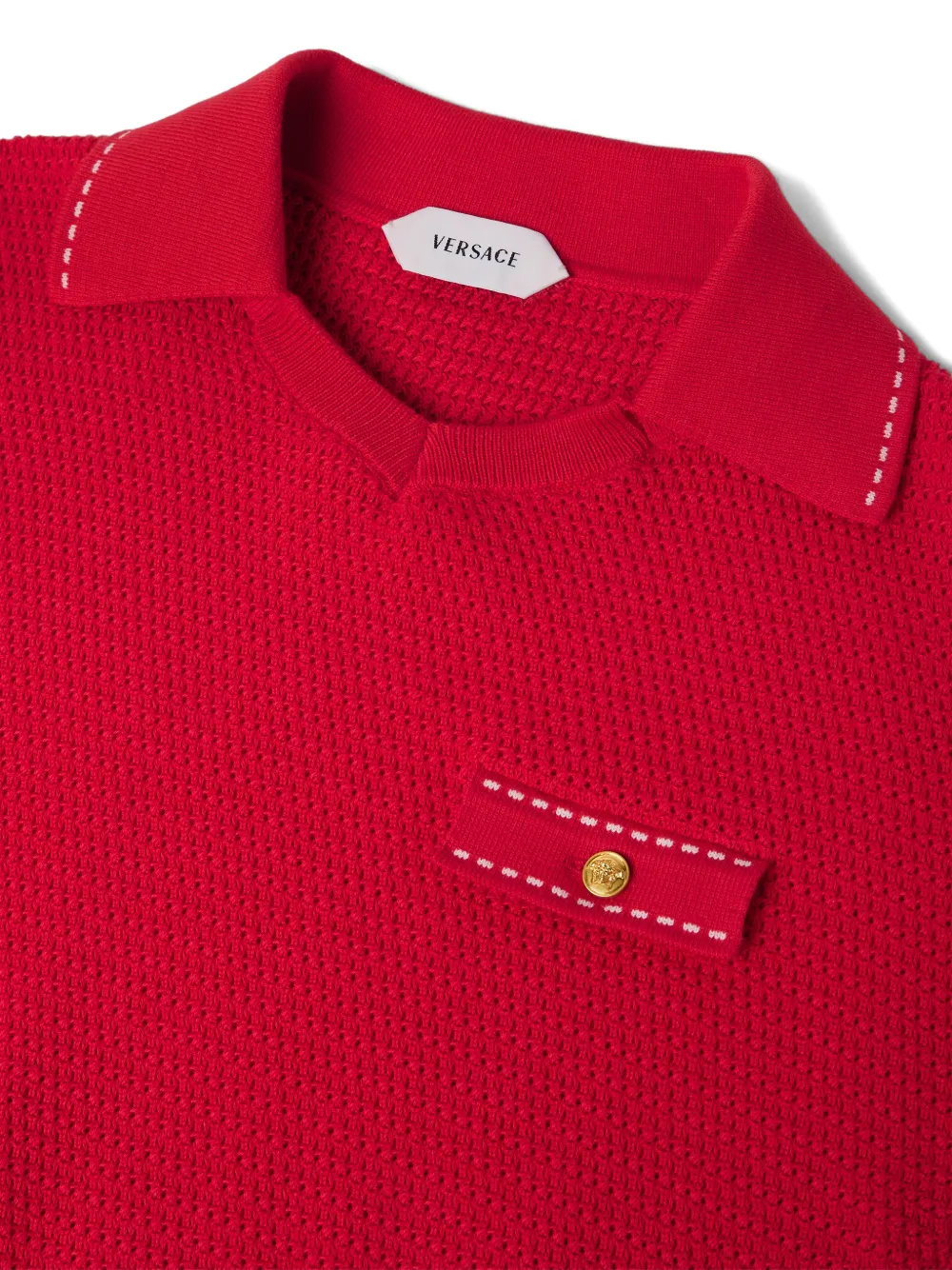 Versace Kids Katoenen gebreid poloshirt Rood