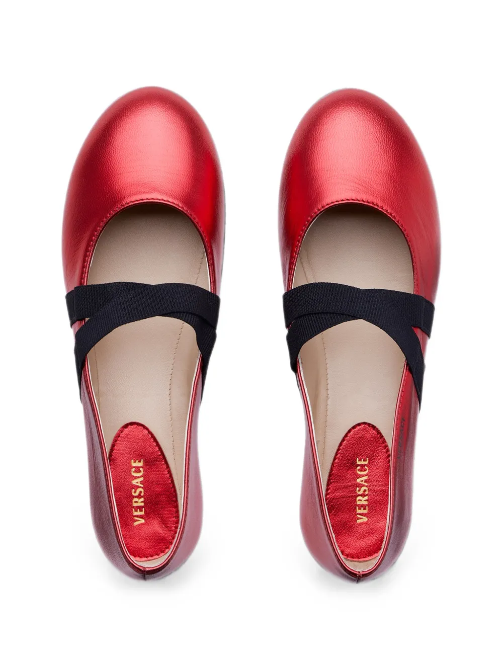 Versace Kids Ballerina's met metallic-effect en gekruiste bandjes Rood