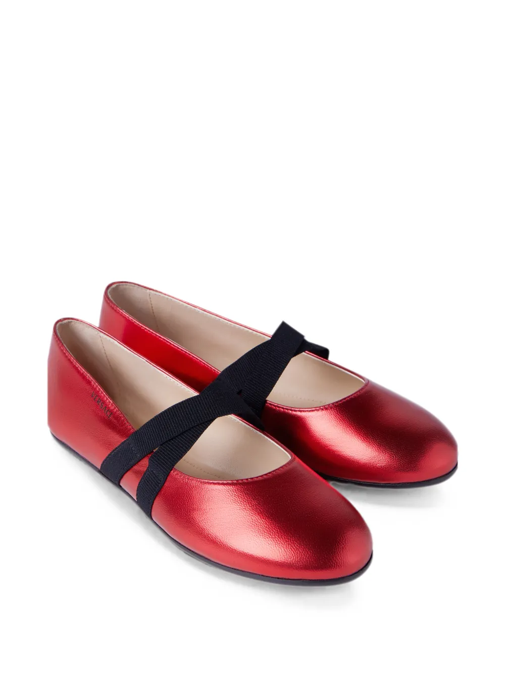 Versace Kids Ballerina's met metallic-effect en gekruiste bandjes Rood
