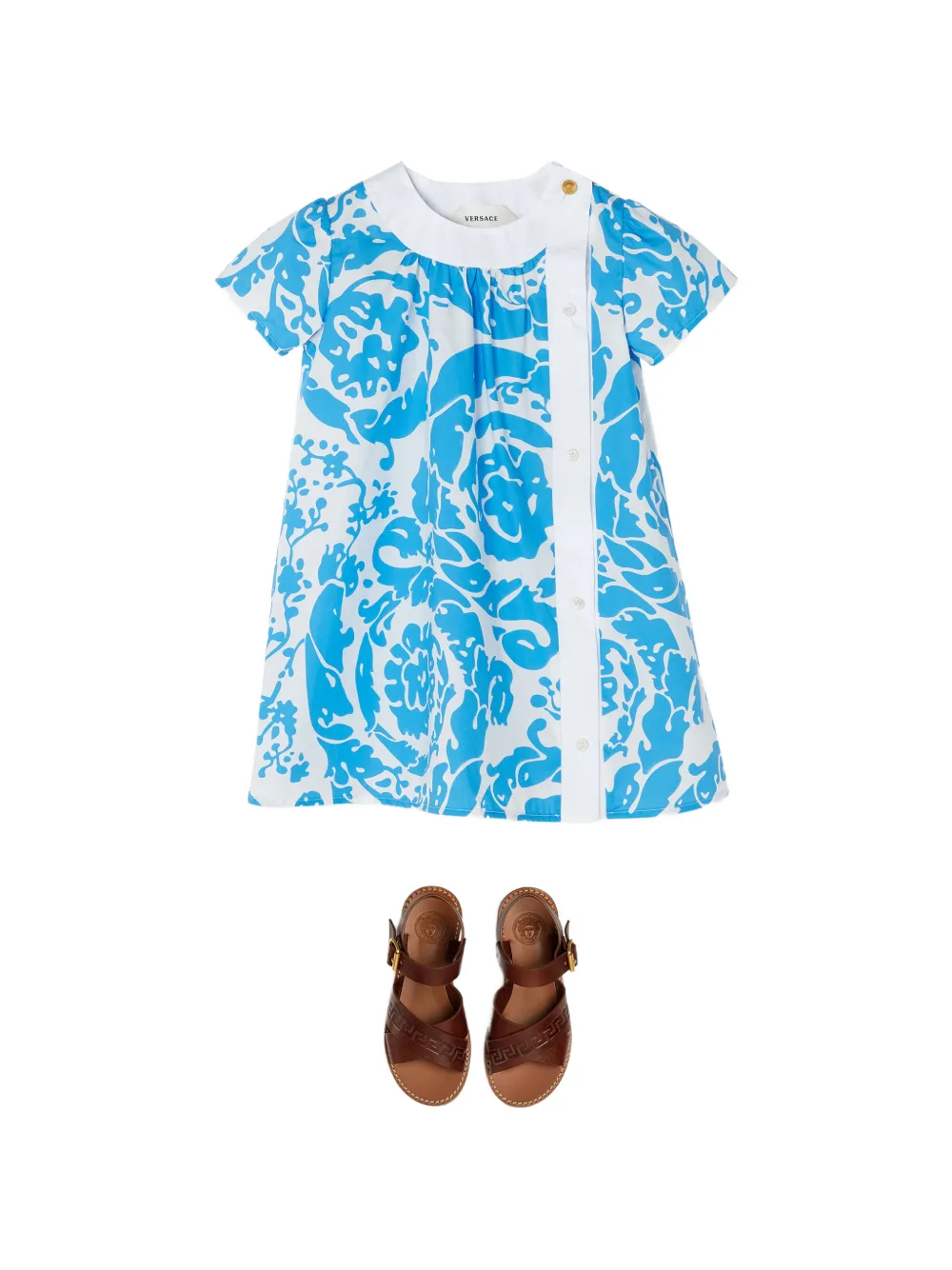 Versace Kids Katoenen popeline jurk met print Blauw