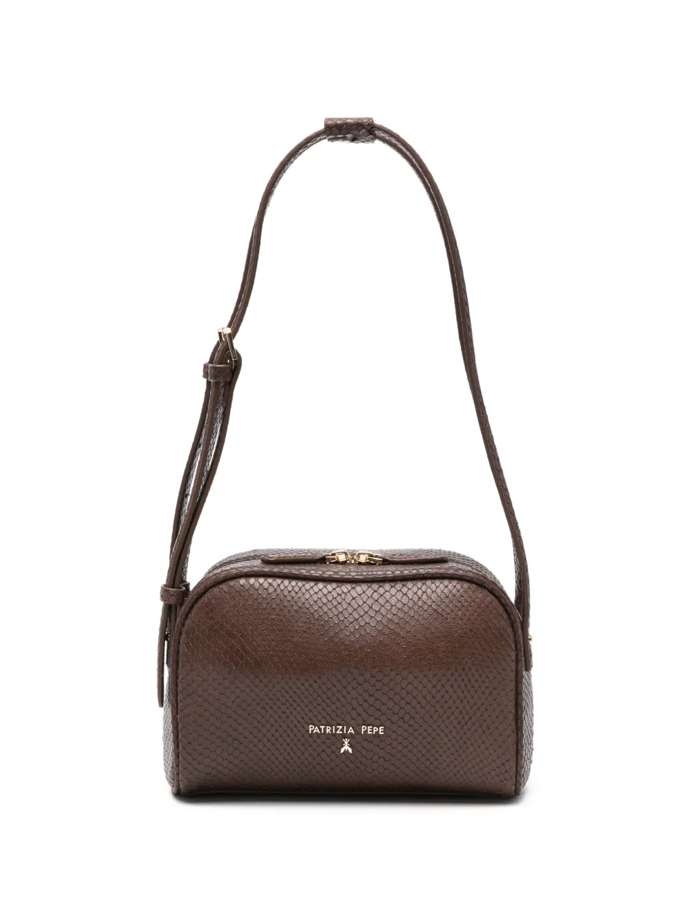 Patrizia Pepe snakeskin-effect leather make up bag - Marrone