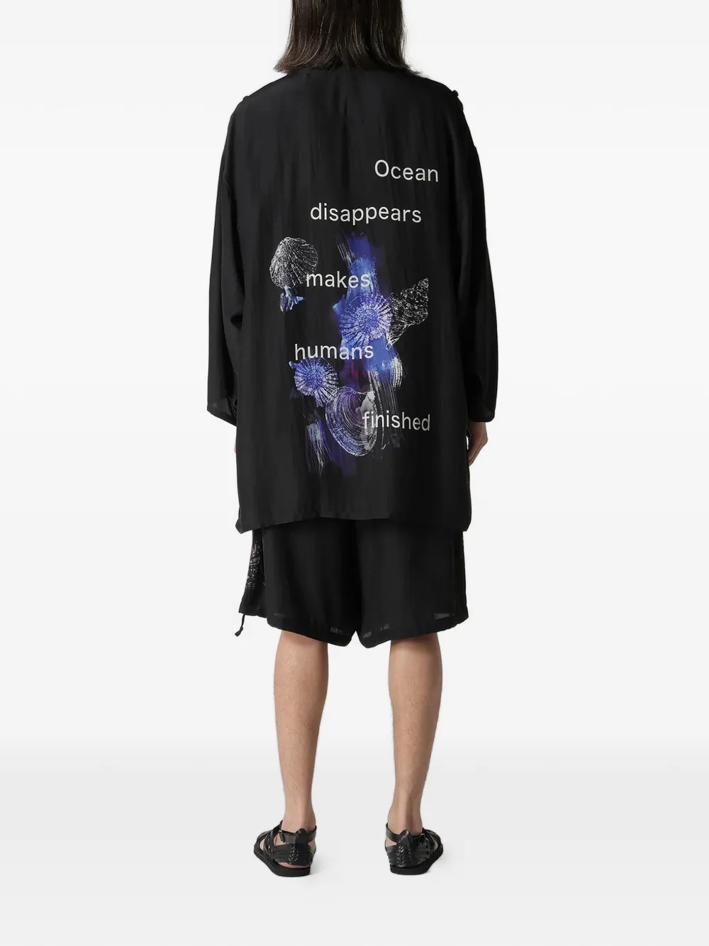  Yohji Yamamoto Buttoned Patterned Silk Jacket - Black 