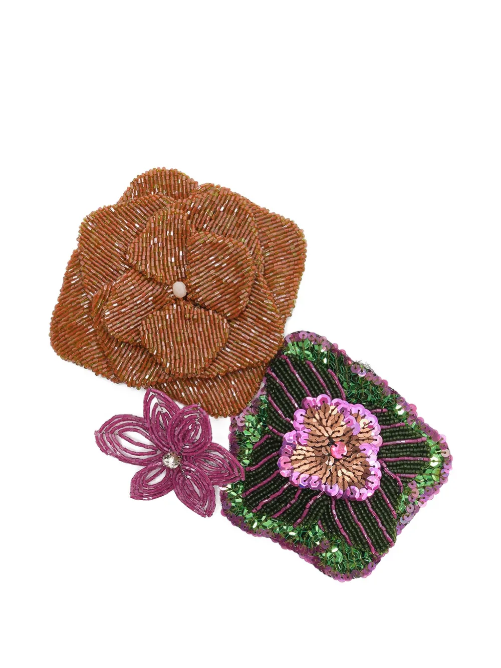 MALIPARMI floral beaded brooch set - Braun