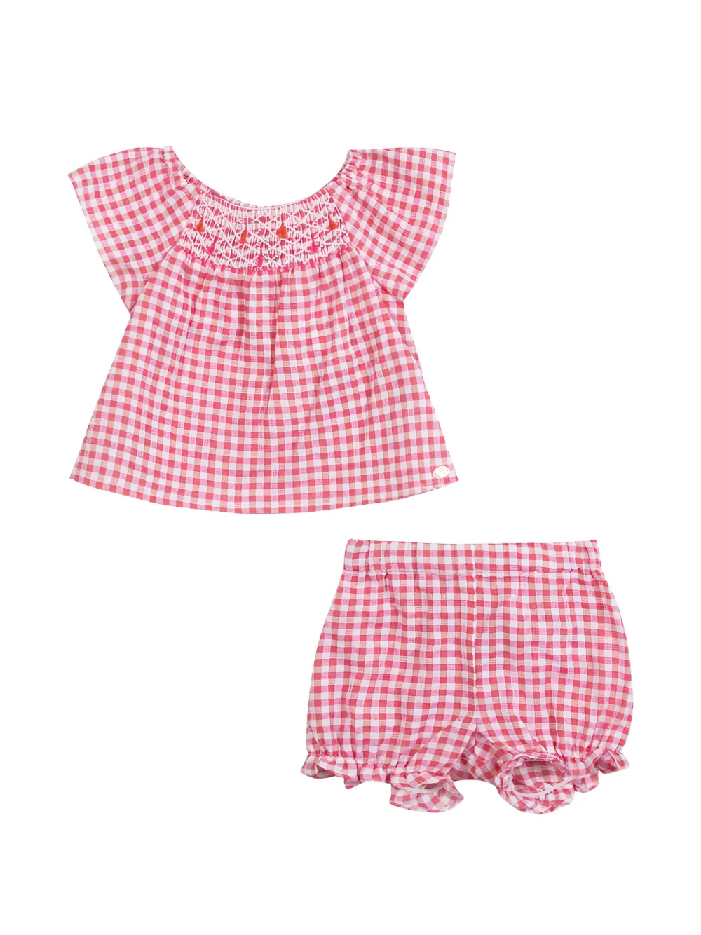 Tartine Et Chocolat Twee gesmockte shorts met gingham ruit Roze