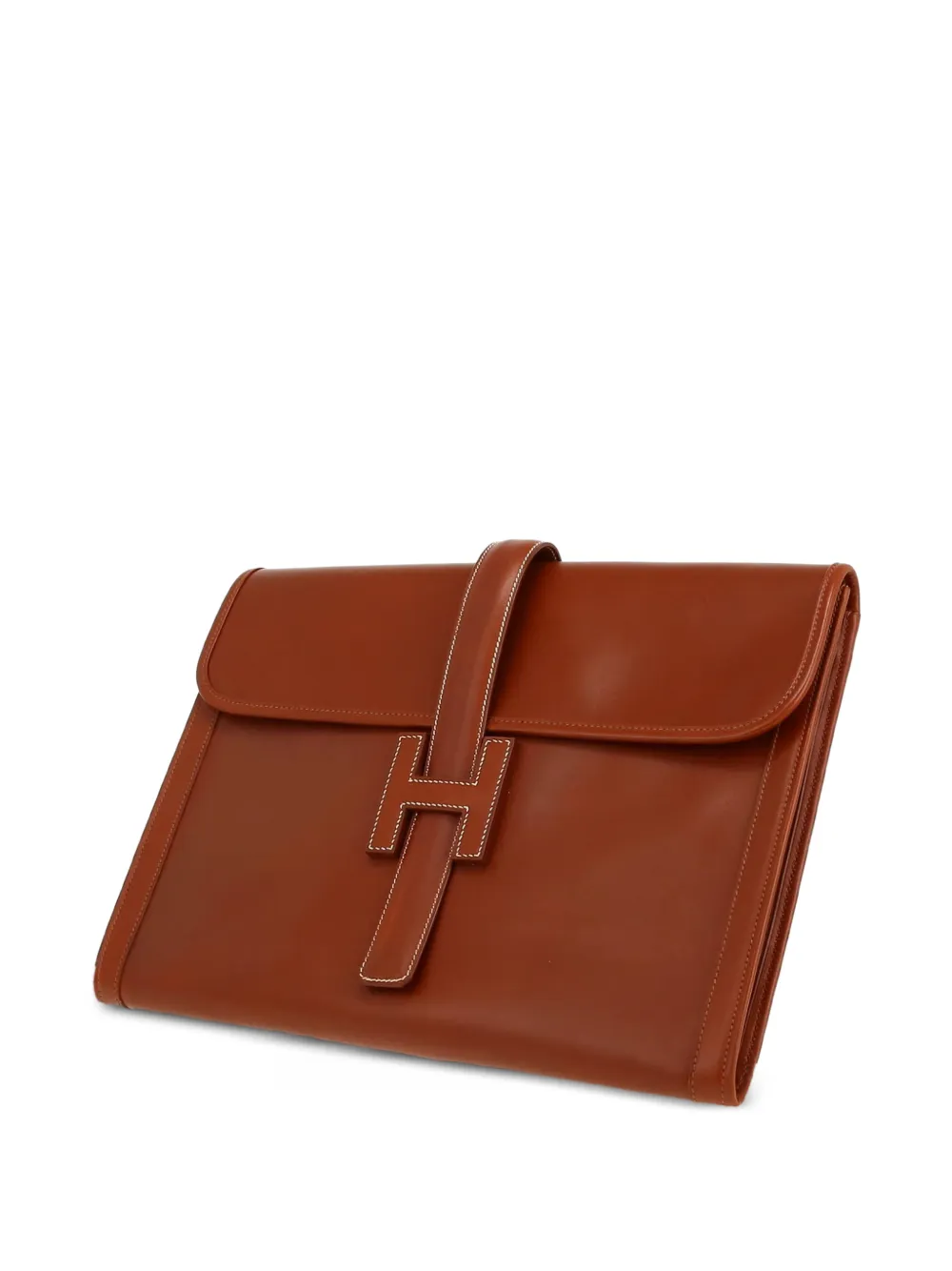 Hermès Pre-Owned Large Jige Leather Pouch | Brown | FARFETCH