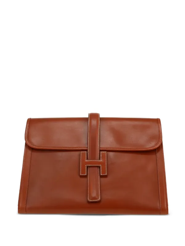 Hermès Pre-Owned Large Jige Leather Pouch | Brown | FARFETCH