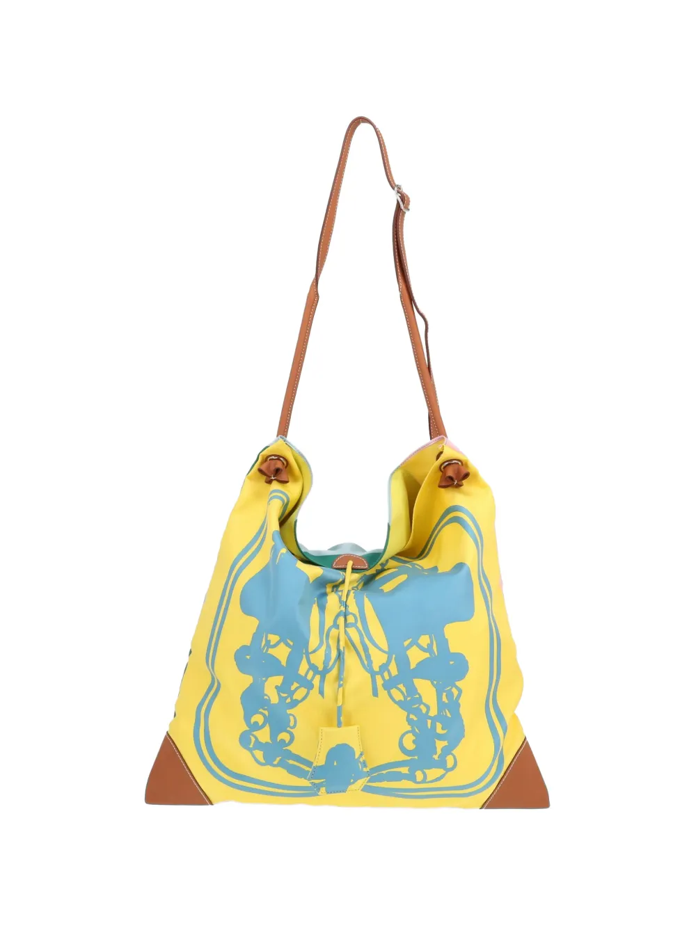Hermès Pre-Owned 2019 Silk City printed silk and Barenia leather shoulder bag - Giallo