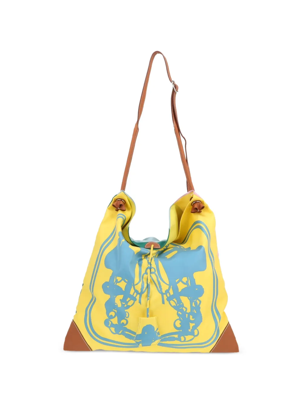 Hermès Pre-Owned 2019 Silk City printed silk and Barenia leather shoulder bag - Yellow