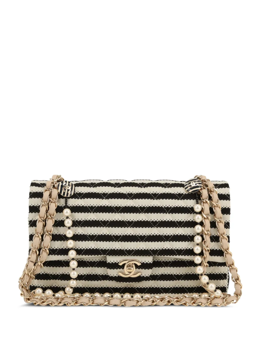 CHANEL Pre-Owned 2014 striped canvas handbag - Nero