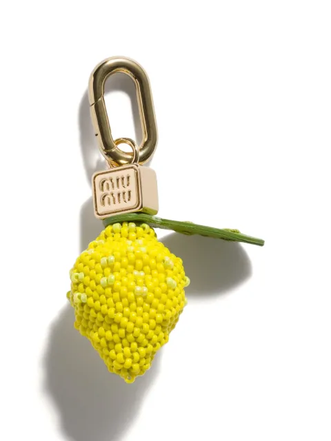 Miu Miu mini porte-clés en cuir, perles et métal