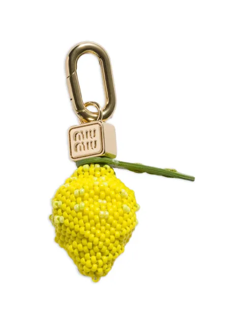 Miu Miu mini porte-clés en cuir, perles et métal