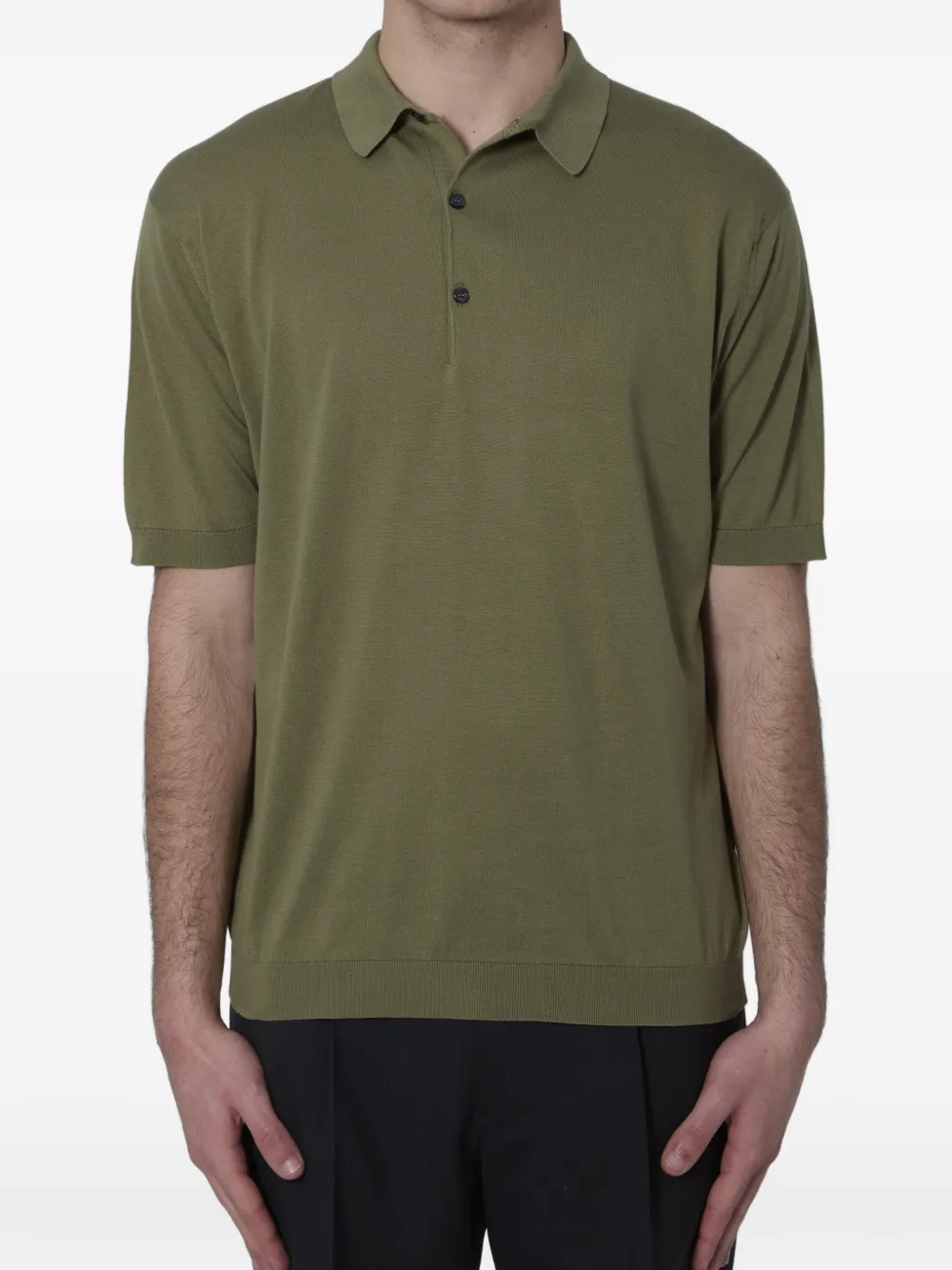 John Smedley buttoned ribbed polo shirt - Verde