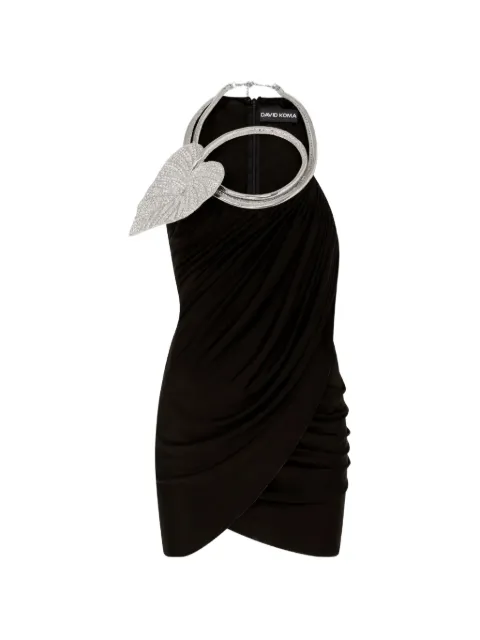 David Koma leaf-embellished draped mini dress