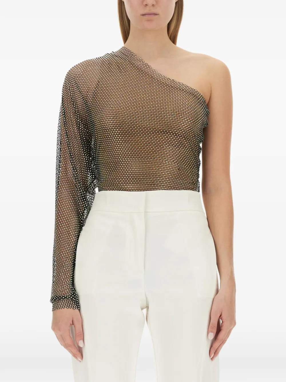 Genny one-shoulder studded top - Nero
