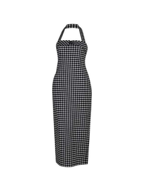 Posse Chiara Halter Gingham Midi Dress | Black | FARFETCH