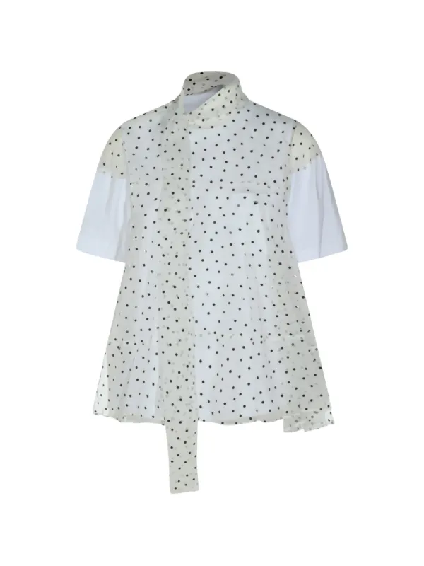 Sacai サカイ(F)トップス/オフホワイト/ドット柄/長袖/レース/ツルツル Sacai ポルカドット ブラウス | ホワイト | FARFETCH JP