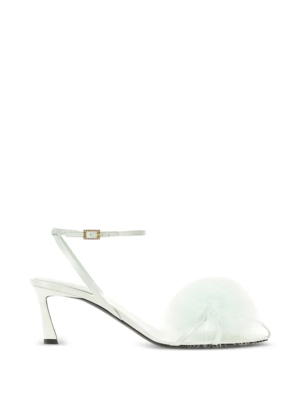 Saint Laurent Mae Feather-embellished Sandals in Green