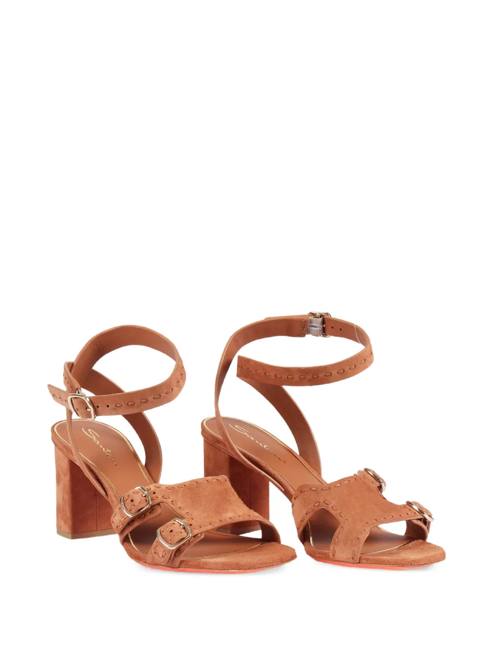 Santoni Whipstitch-trim Buckle-strap Sandals in Brown, view 2