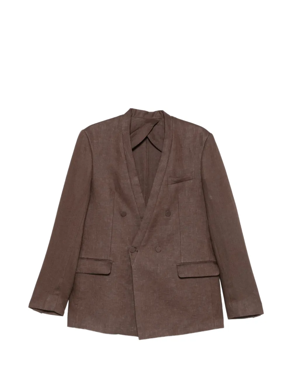 MARSEM double-breasted collarless blazer - Marrone