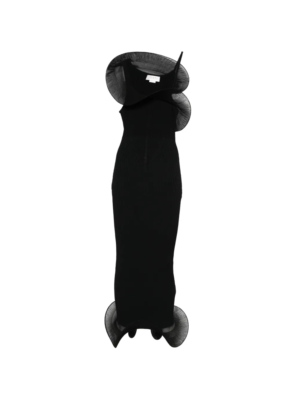 Genny ruffled-detail ribbed-knit midi dress - Schwarz