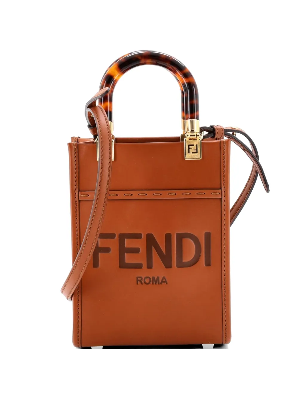 Fendi Pre-Owned Sunshine Shopper Tote Leather Mini crossbody bag - Marrone