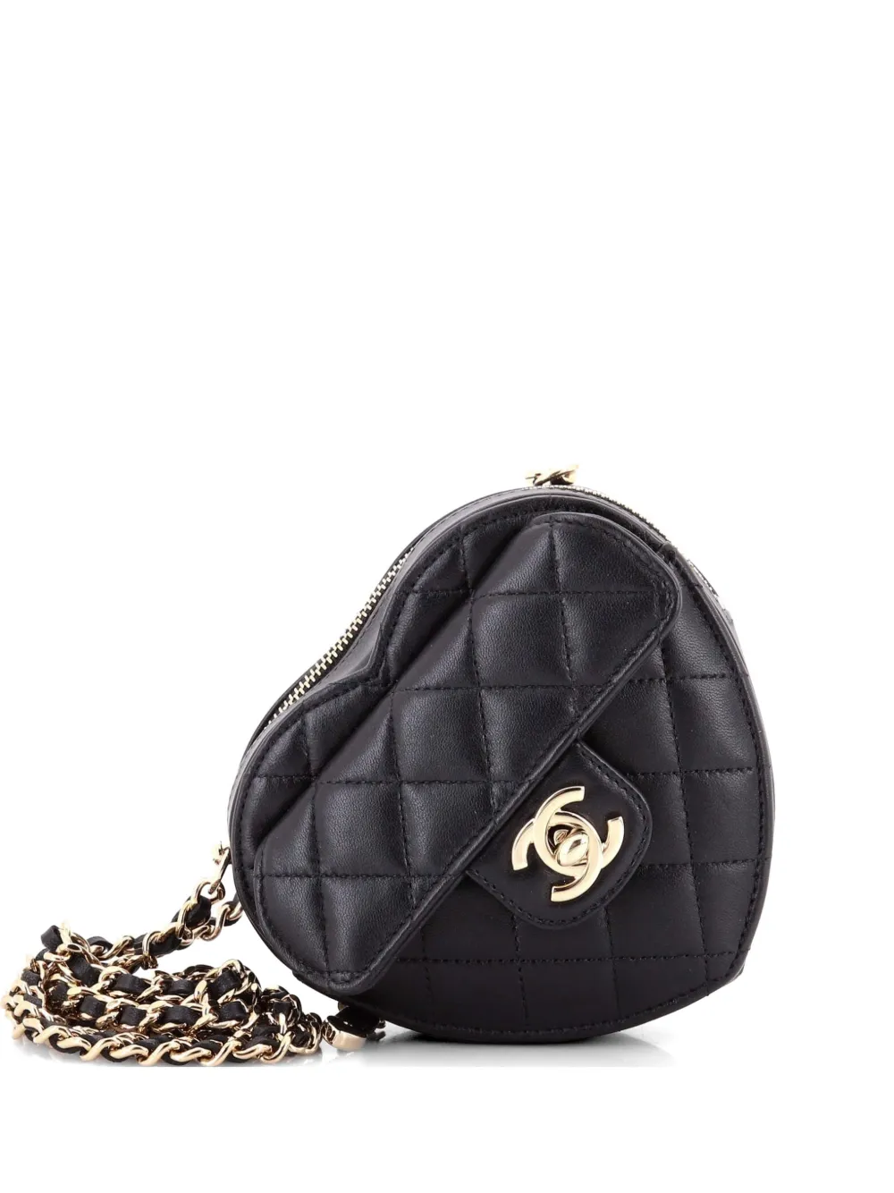 CHANEL Pre-Owned CC in Love Heart Clutch with Chain Quilted Lambskin crossbody bag - Nero