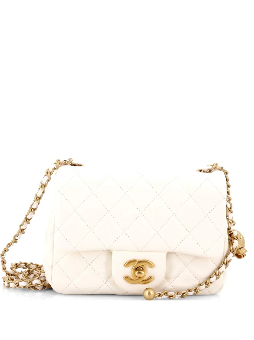 CHANEL Pre-Owned Pearl Crush Square Flap Bag Quilted Lambskin Mini crossbody bag - Bianco