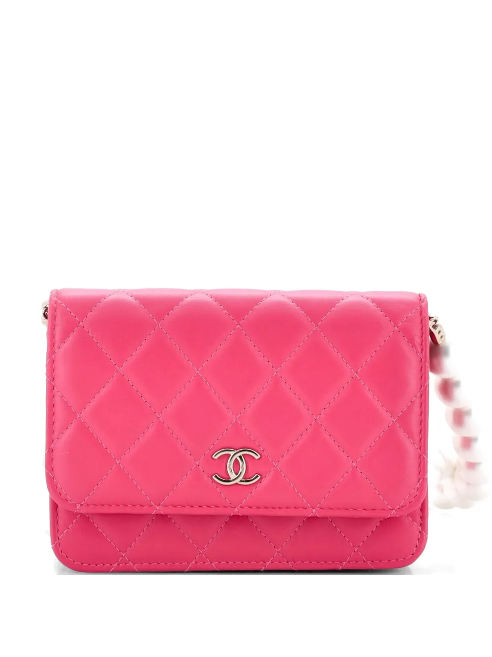 CHANEL Pre-Owned Pearl Strap CC Wallet on Chain Quilted Calfskin Mini crossbody bag - Rosa