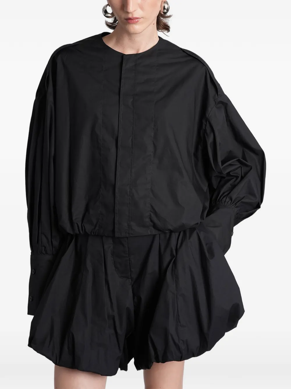 THELATEST Diana pleated puff-sleeve blouse - Black