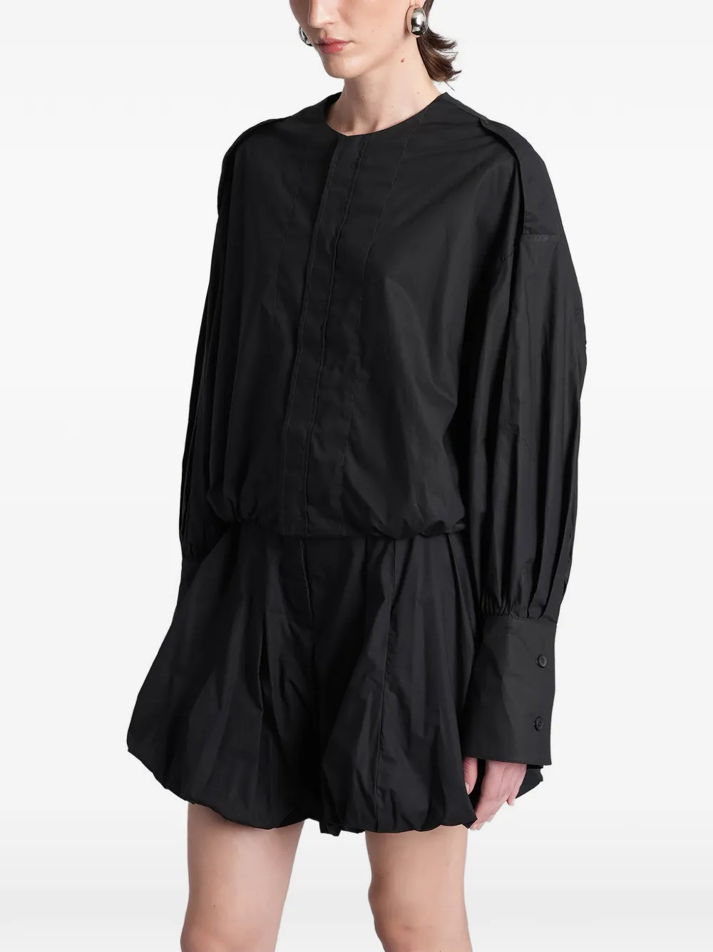 THELATEST Diana geplooide blouse met pofmouwen Zwart