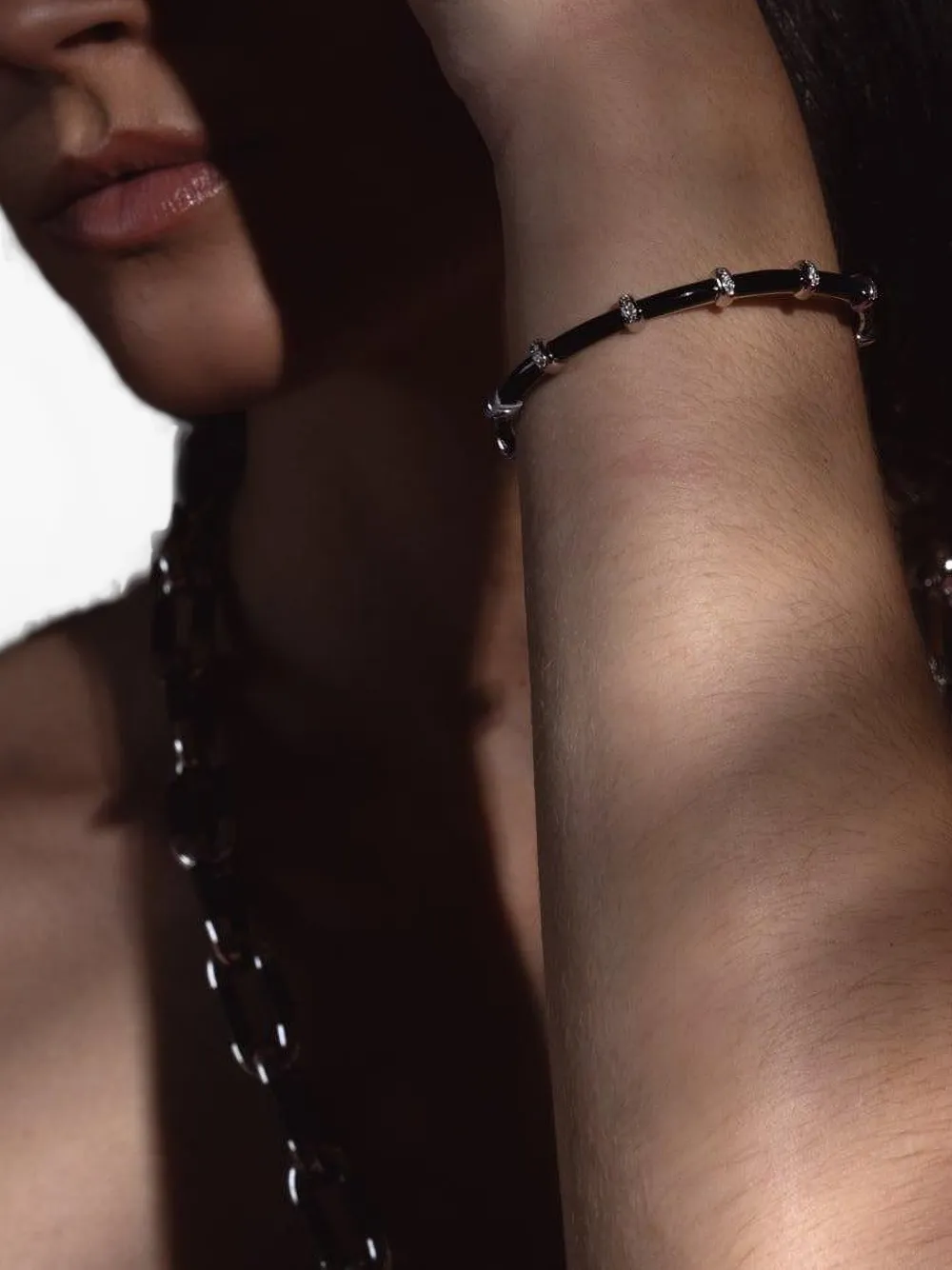  Sidney Garber Diamond Black Enamel Bracelet - Silver 