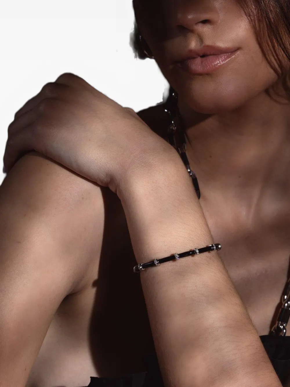 Sidney Garber diamond black enamel bracelet - Argento