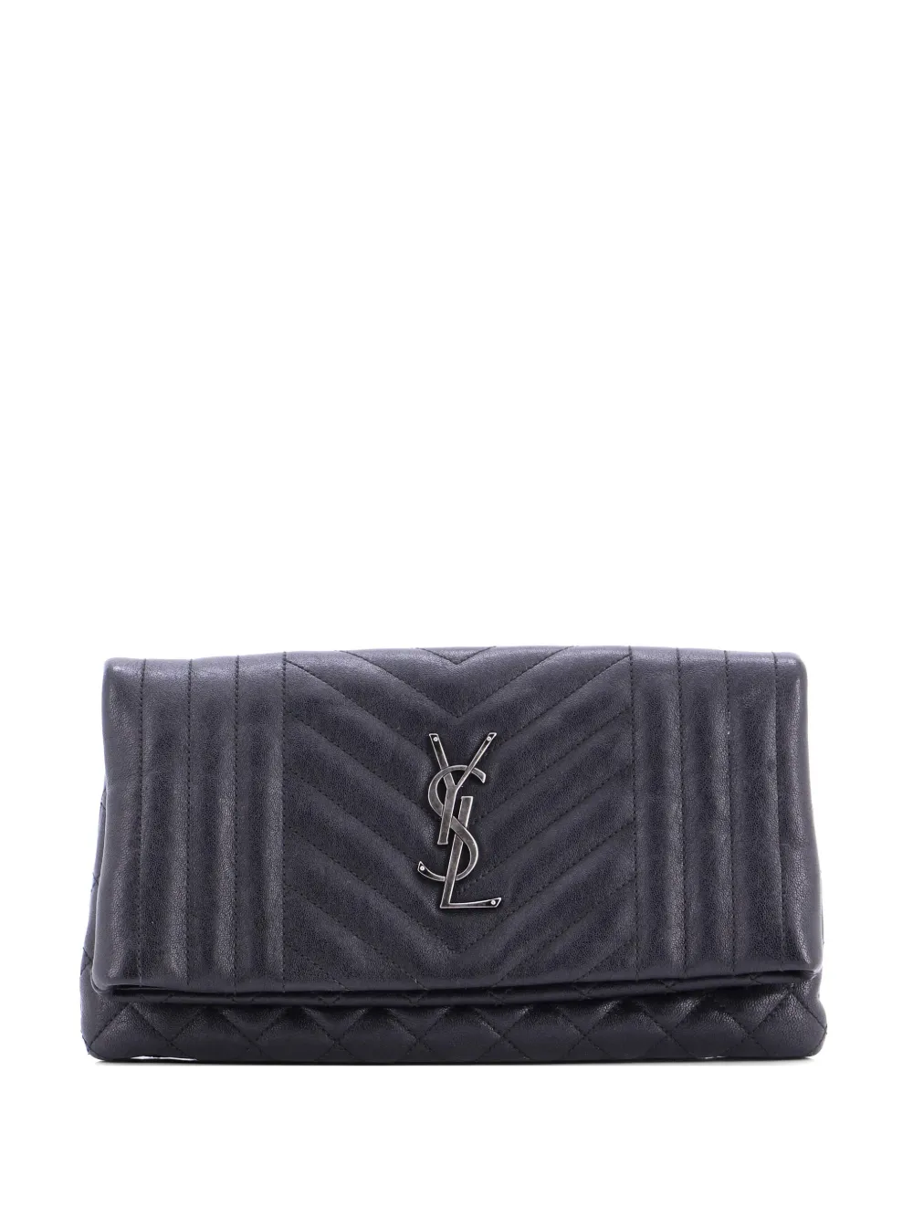 Saint Laurent Pre-Owned Classic Monogram Fold Over Mixed Matelasse Leather clutch bag - Nero