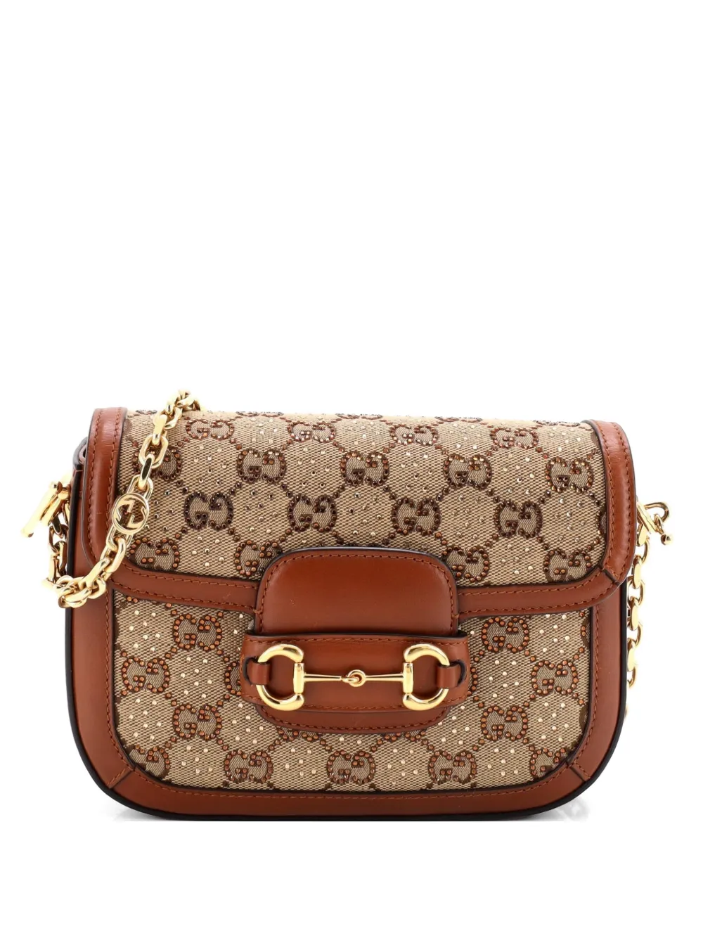 Gucci Pre-Owned Horsebit 1955 Crystal Embellished GG Canvas Mini shoulder bag - Marrone