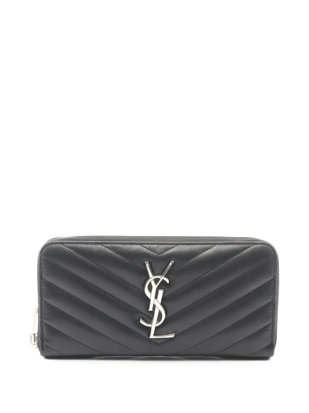 Pre-owned Saint Laurent 2000s Monogram Leather Wallet In Black