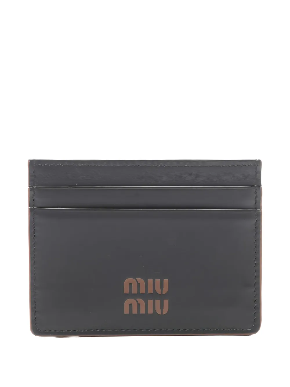Pre-owned Miu Miu 20s Logo Leather Card Case In Black