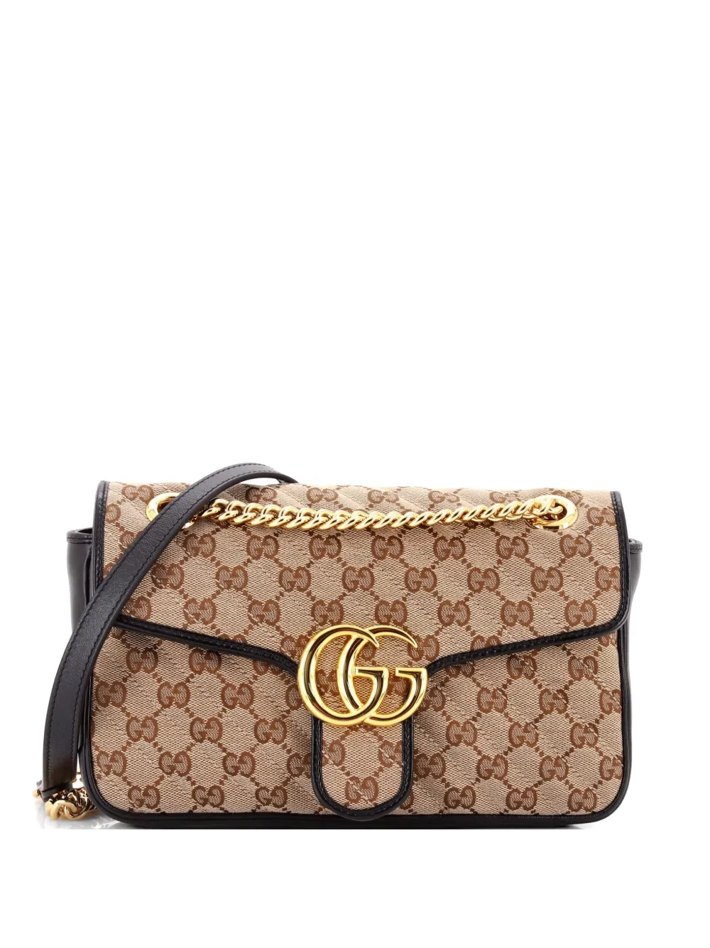 Gucci Pre-Owned GG Marmont Flap Bag Diagonal Quilted GG Canvas with Leather Small shoulder bag - Marrone