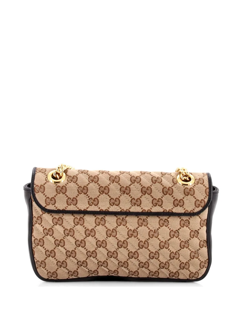  Gucci Pre-owned Petit Sac Porté épaule En Toile Gg Marmont Matelassée Flap Bag Diagonal Et Cuir Médium - Marron 