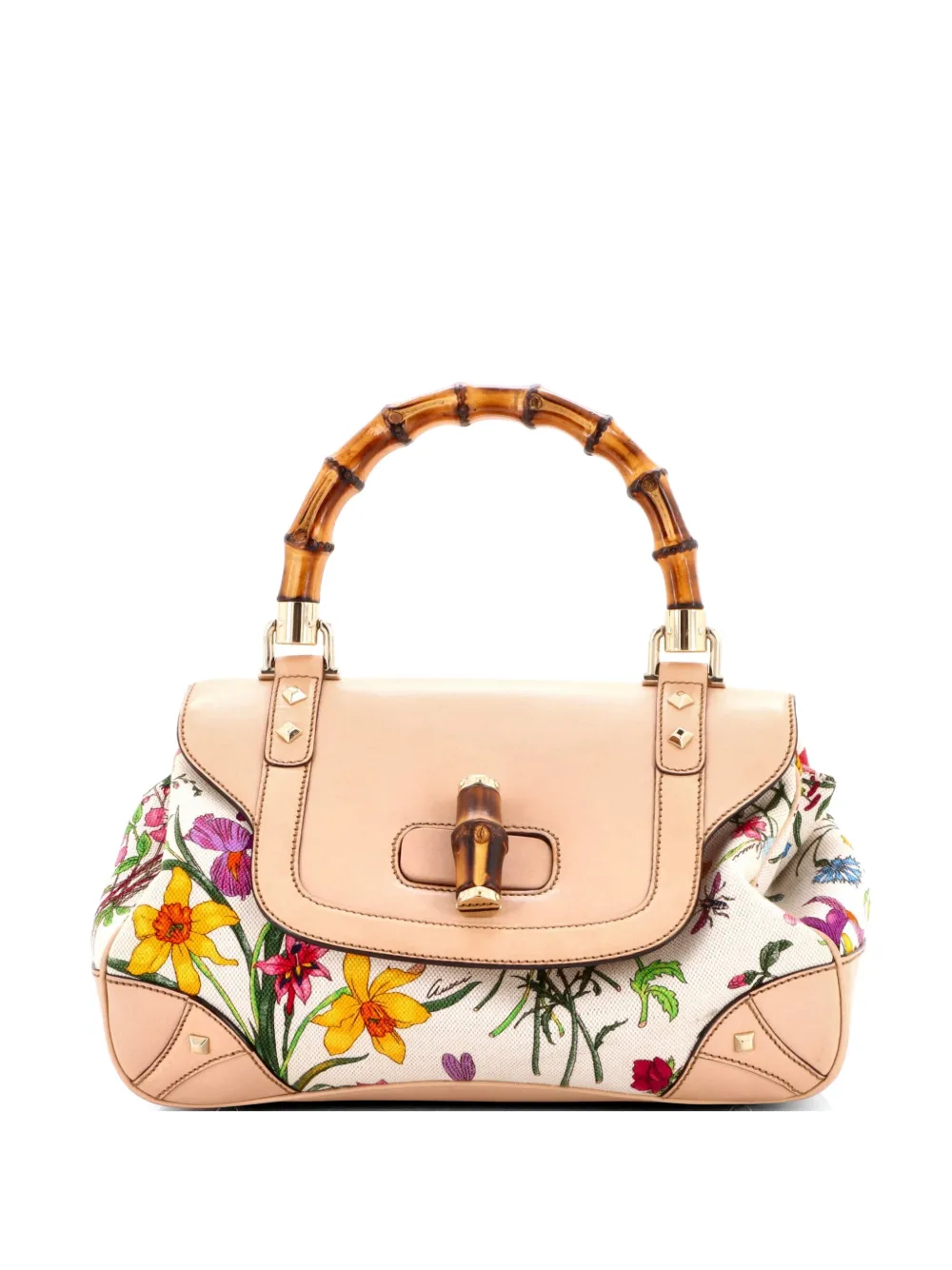 Gucci Pre-Owned Bamboo Top Handle Flap Bag Flora Canvas Medium satchel - Toni neutri