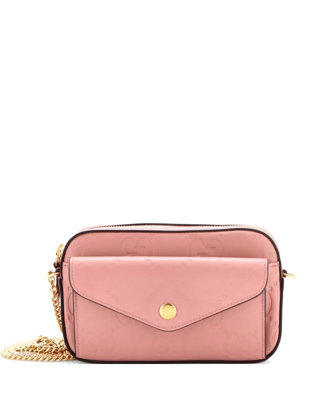 Gucci Pre-Owned Front Pocket Chain Shoulder Bag Jumbo GG Embossed Leather Super Mini crossbody bag - Rosa