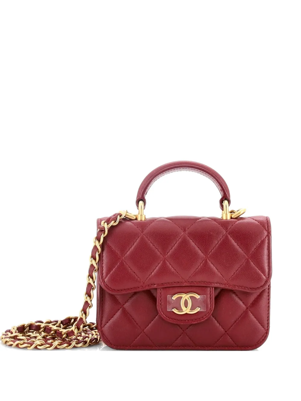 CHANEL Pre-Owned Top Handle Flap Coin Purse with Chain Quilted Lambskin crossbody bag - Rosso